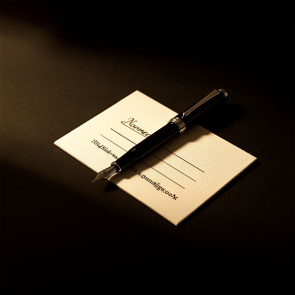 A fountain pen resting on a handwritten card
