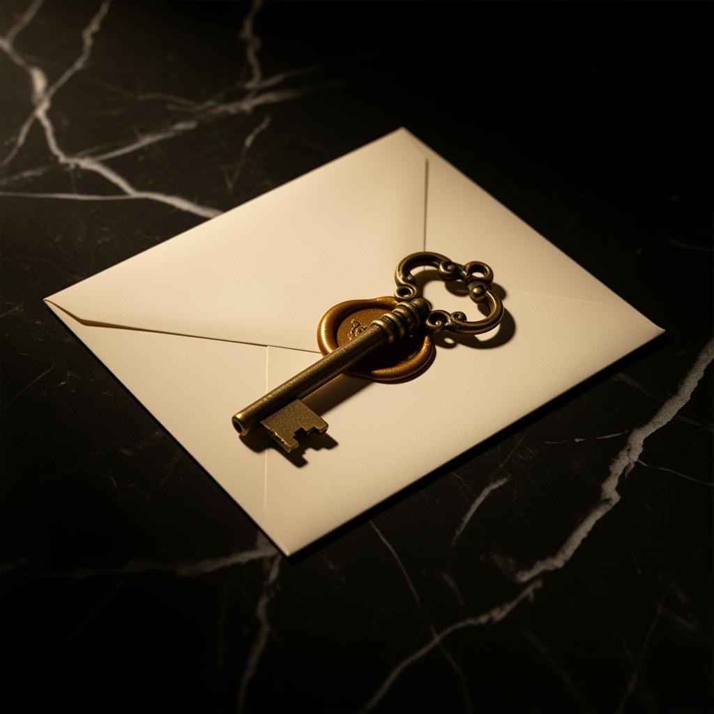 A brass key on a sealed envelope